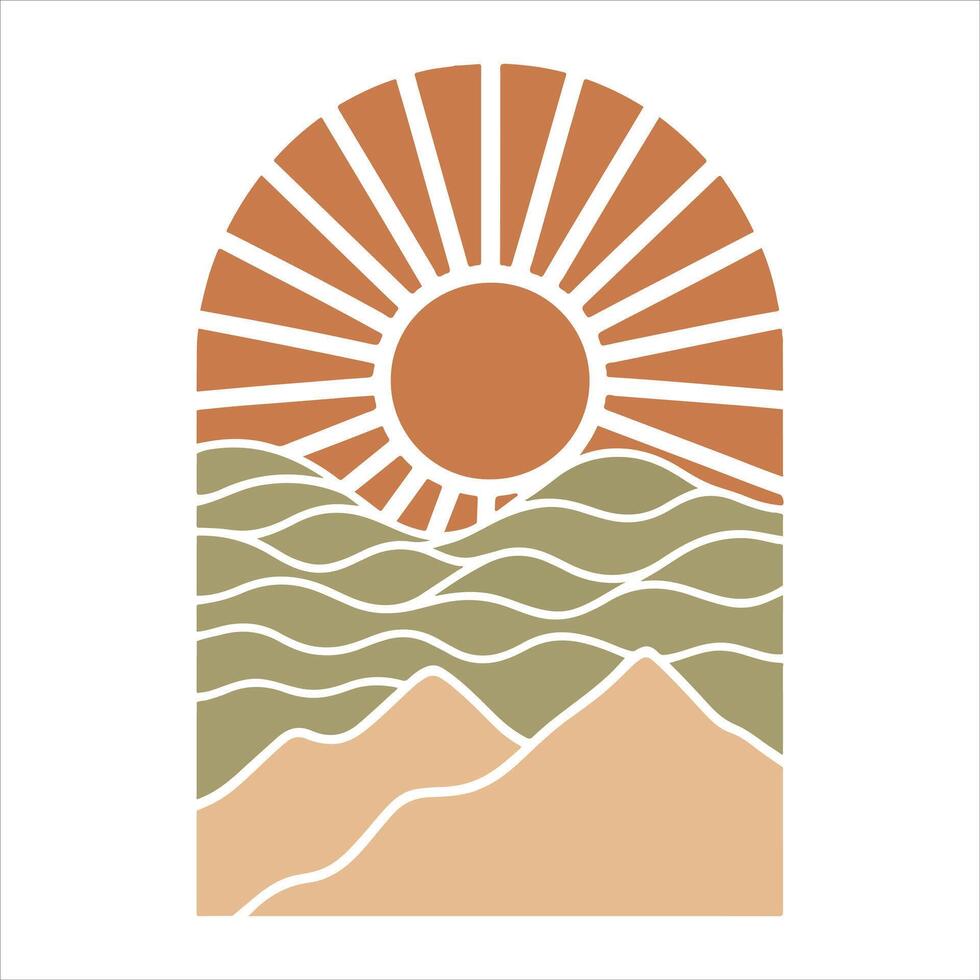 Retro Boho Wall Art Print with a Modern Abstract Sun Illustration vector