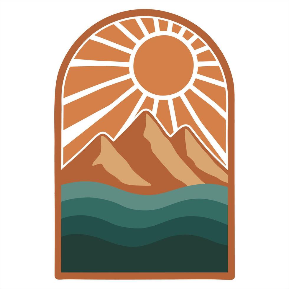 Modern Boho Wall Art Featuring a Retro Sun and Abstract Elements vector