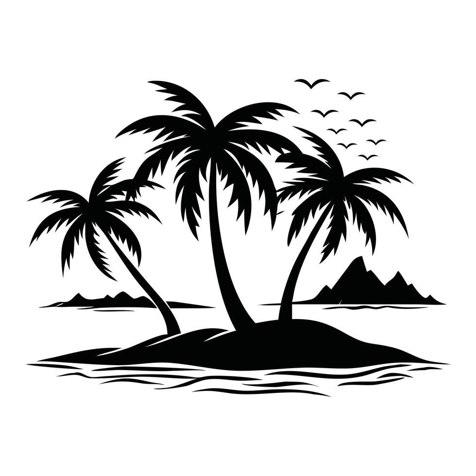 Ocean Beach Scene Illustration with Palms vector