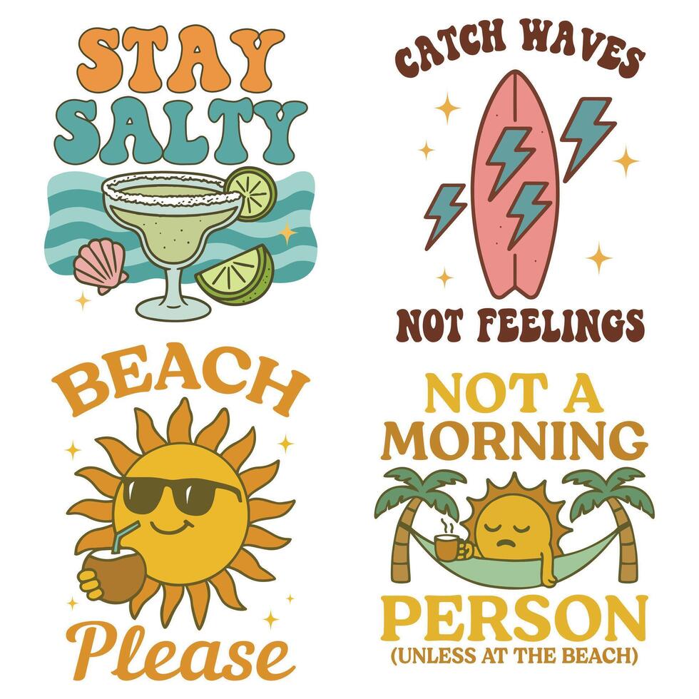 Summer Tee Shirt Design Sublimation Bundle , Summer Vibes Illustration , Summer Vacation Graphics vector