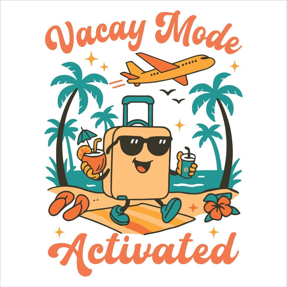 Vacay Mode Activated Retro Vintage Summer T-shirt Typography , Summer Summer Vacation Illustration, Summer Beach Vibes Graphics vector