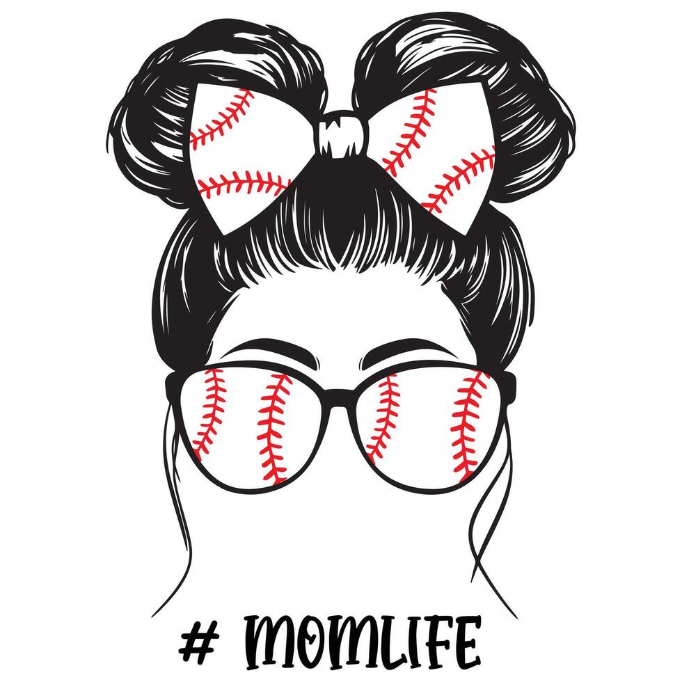 Cute Mama Messy Bun Hairband with best Softball Theme vector