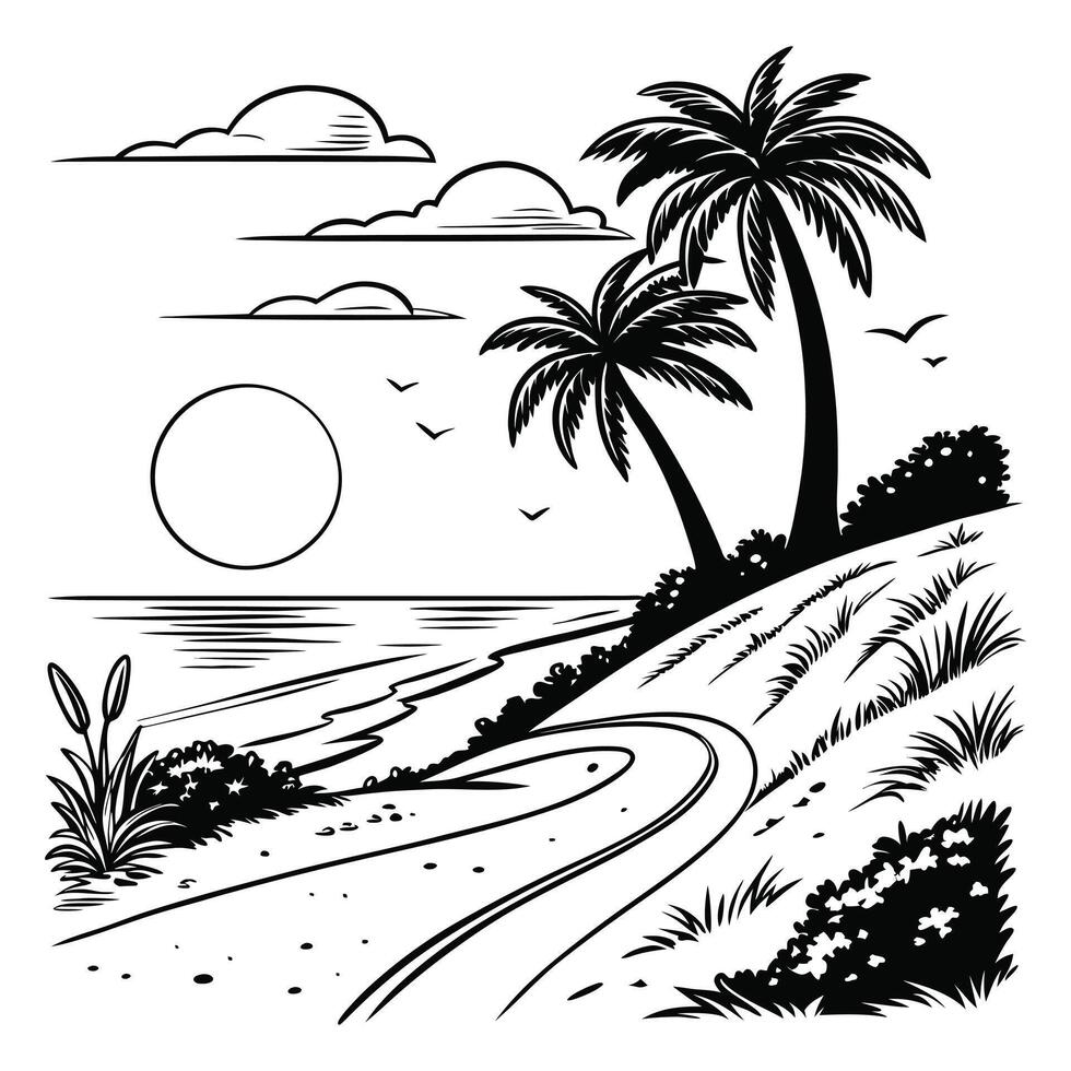 Sunset Beach Scene for Summer Artwork vector