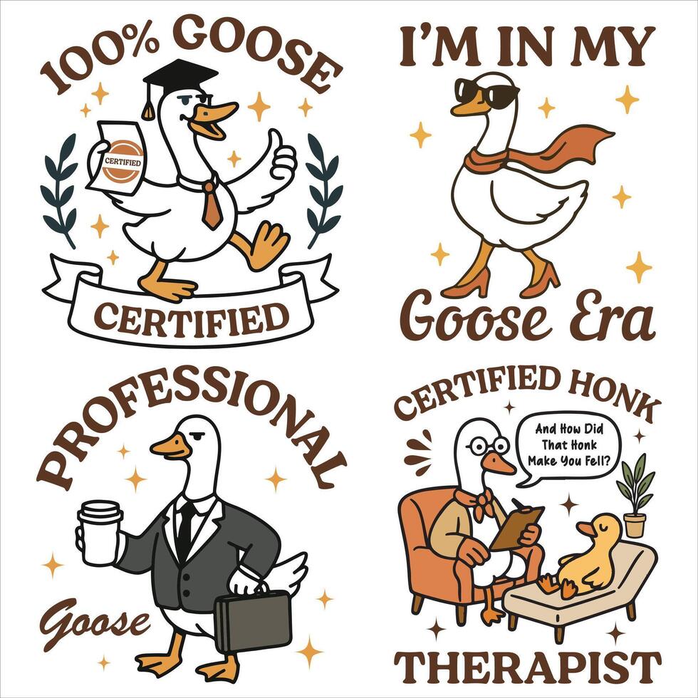 Trendy Cute Silly Goose, Funny Silly Goose Illustration, Pack Of Silly Goose Animal T Shirt Design Sublimation vector