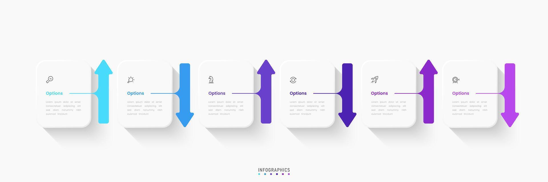 Infographic label design template with icons and 6 options or steps. Can be used for process diagram, workflow layout, banner, flow chart, info graph vector