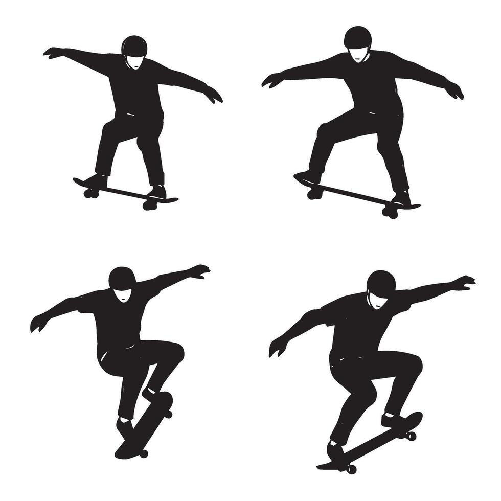 Skateboarding Jump Sequences Illustrating Skate Park Stunts and Airborne Tricks vector