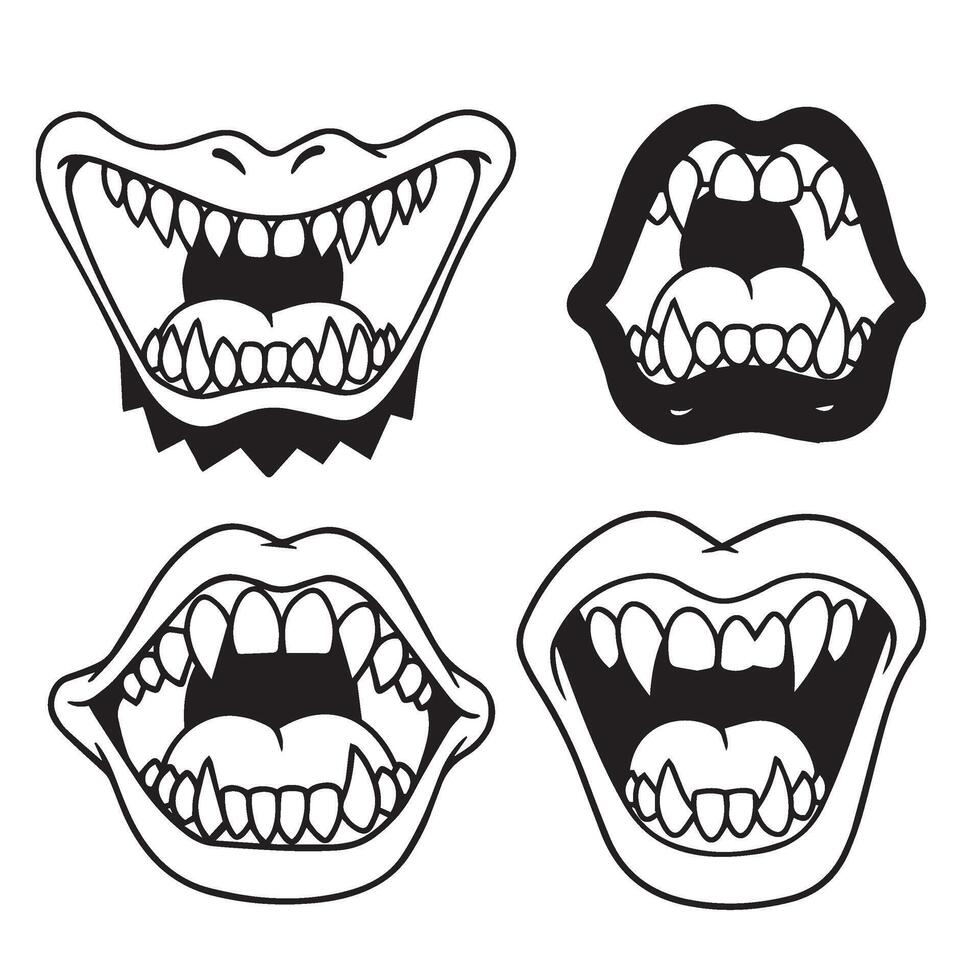 Fearsome Devil Look drawn in creepy style with sharp teeth and fierce expressions vector