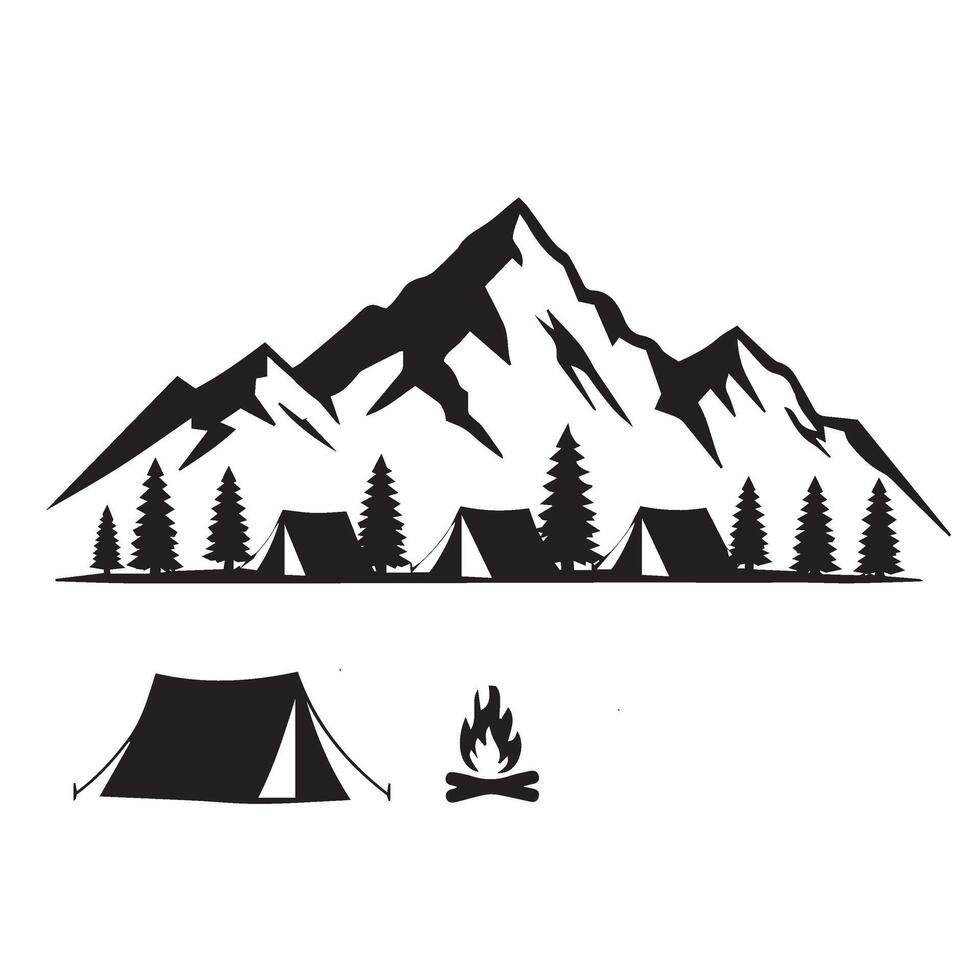 Hiking Expedition Campsite Featuring Essential Elements Of Classic Campfire Retreat vector