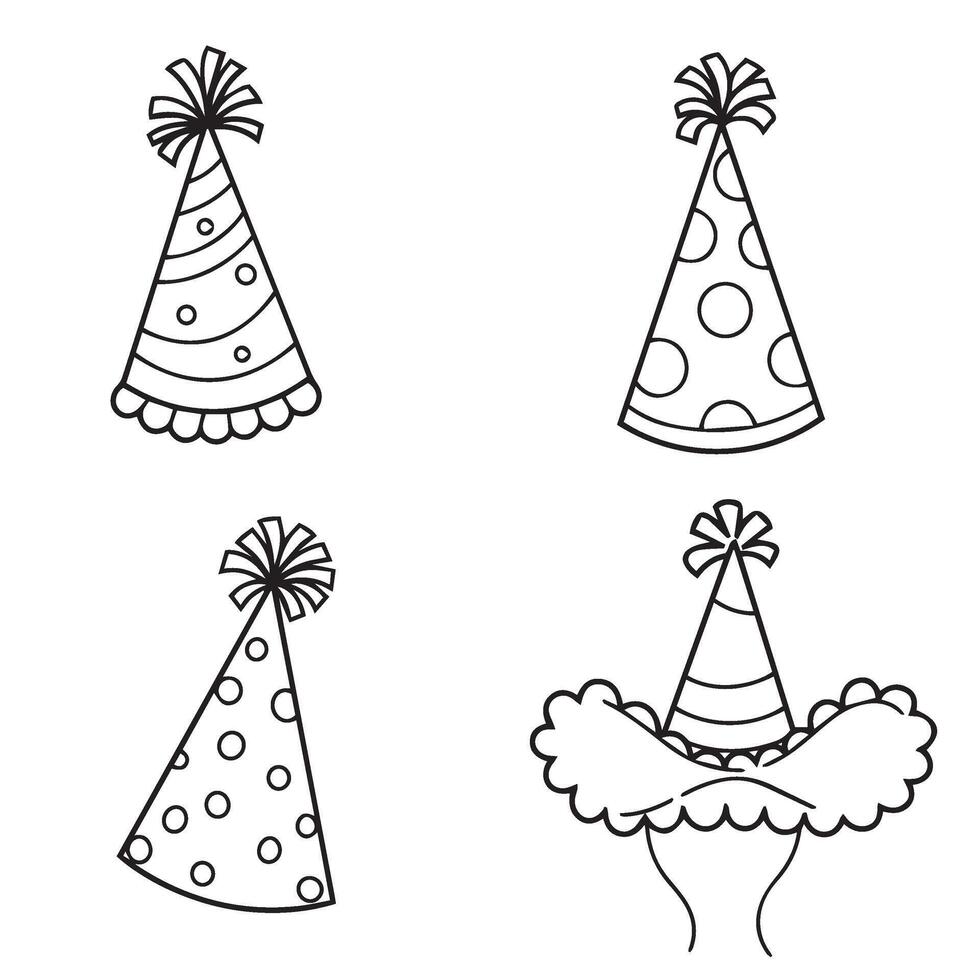 Birthday party caps in doodle art style with fun shapes and cute patterns vector
