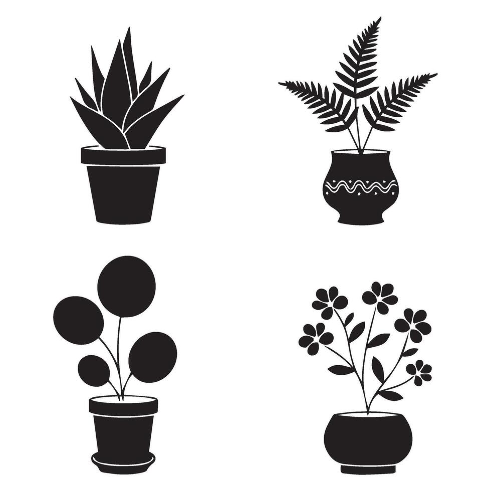 Artistic Potted Plants Creative Design Set Emphasizing Chic Greenery Arrangements vector