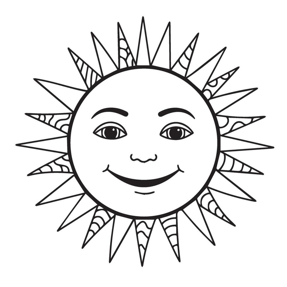 Cheerful Cartoon Sun Outline Featuring Classic Radiant Sun Drawing with Smile vector