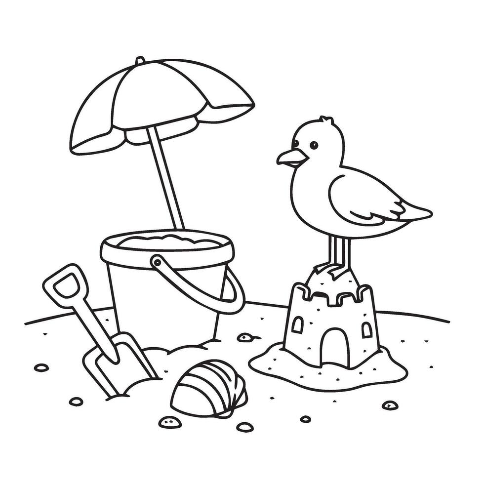 Exciting Summer Beach Toys Coloring Pages and Kids Outdoor Play Activity Sketch vector