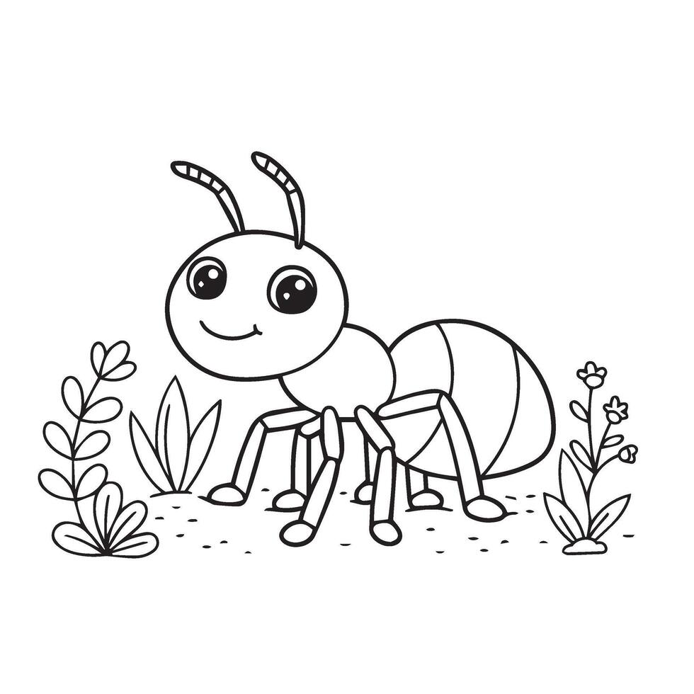 Cute Ant Coloring Pages Collection Featuring Fun and Playful Garden Scenes vector