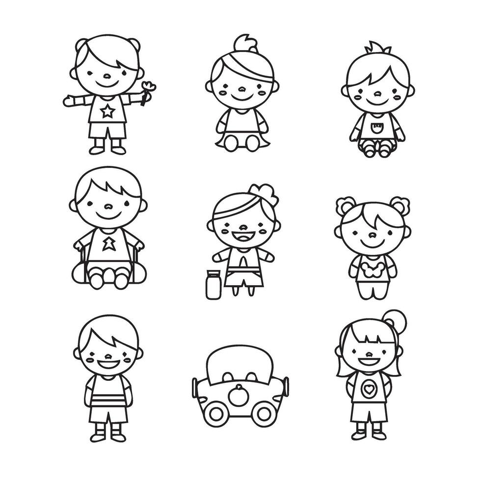 Fun Kids Line Art Pack helps children explore creativity through outlines vector