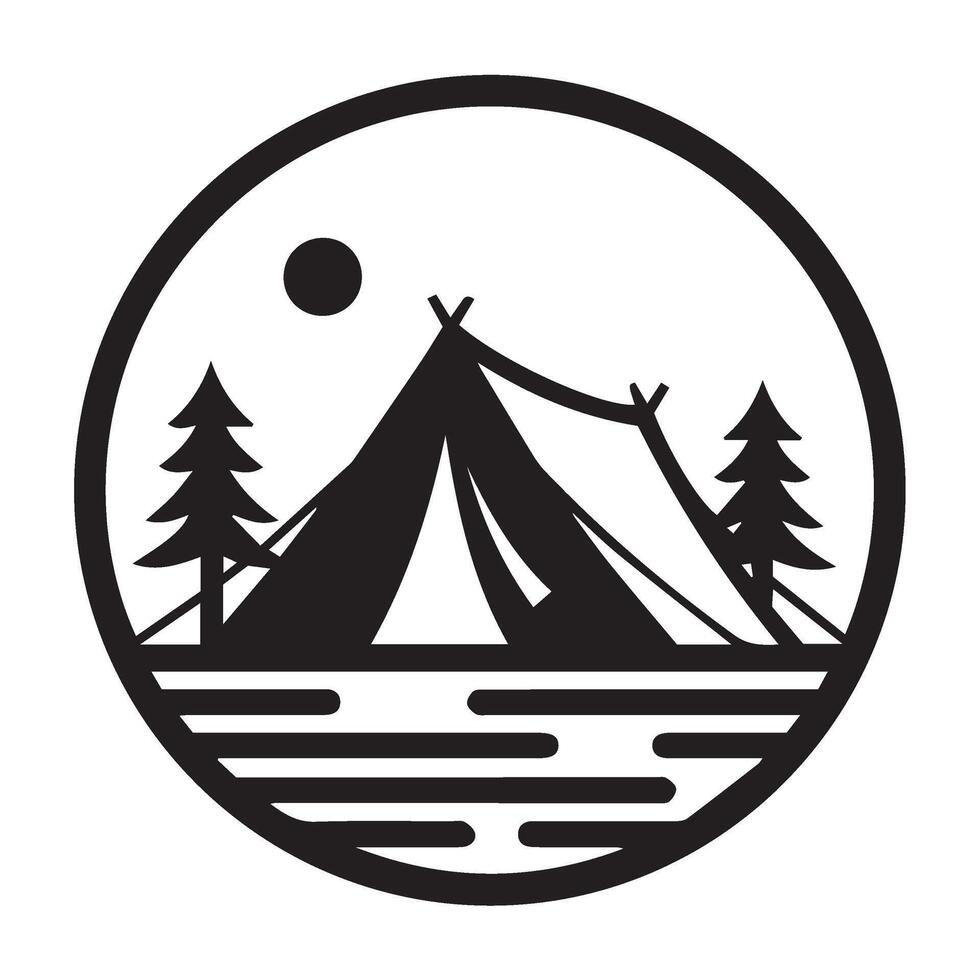 Camping Adventure Tent Illustration Depicting Nature Exploration Under Open Sky vector