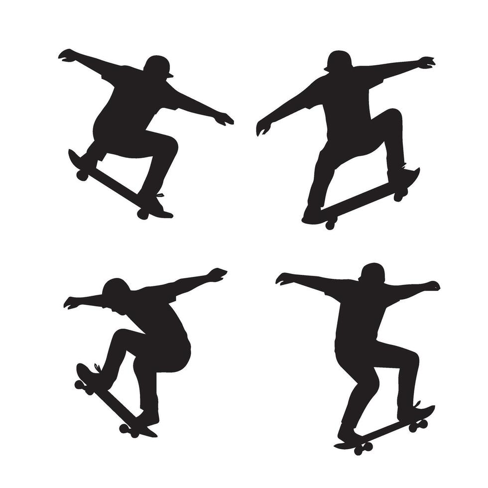 Skateboarder Action Poses Set Providing Variety in Skateboarding Formations vector