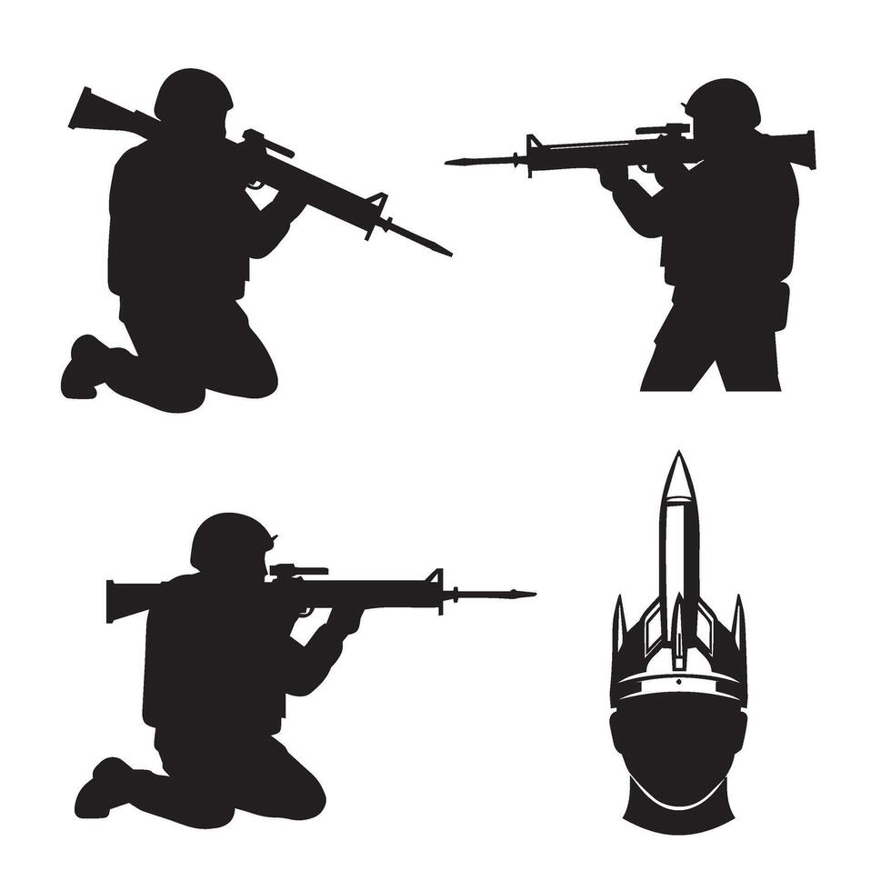 Military Sniper Silhouette Collection Featuring Tactical Combat Poses vector