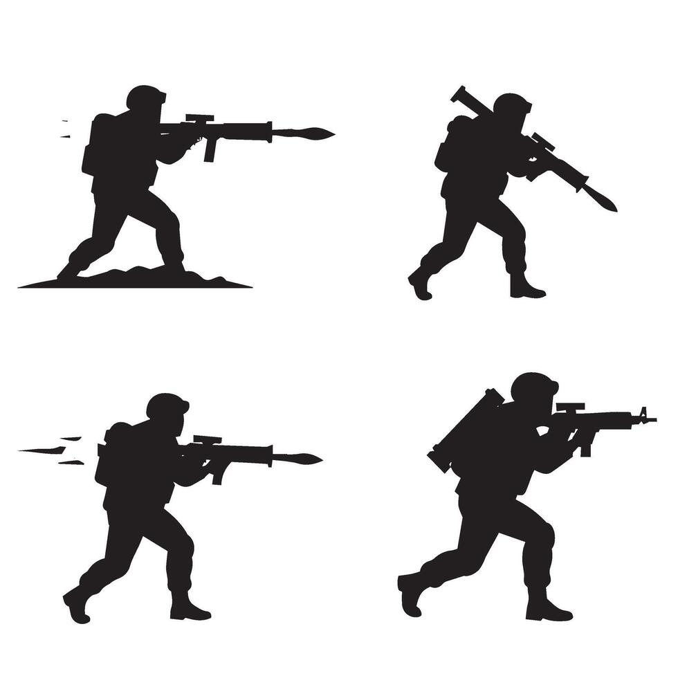 Silhouette Soldier Shooting Poses Capturing Intensity and Motion vector
