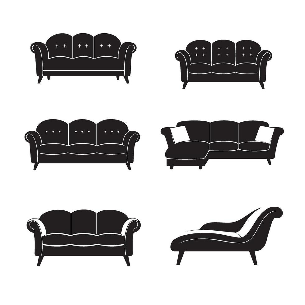 Elegant Sofa Set Designs Collection Presenting High-End Couch Styles and Arrangements vector