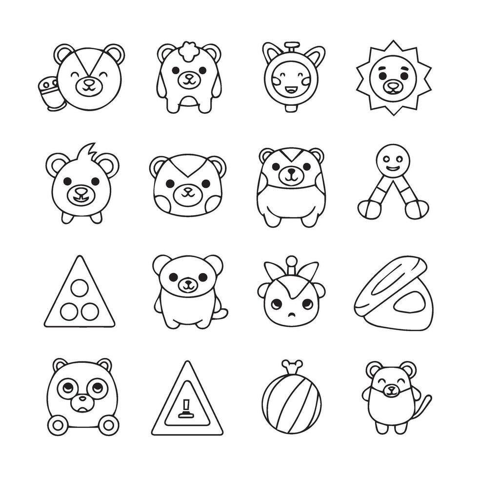 Happy Travel Vehicles Sketch Set Featuring Cute Animal Faces Coloring Pages Fun vector