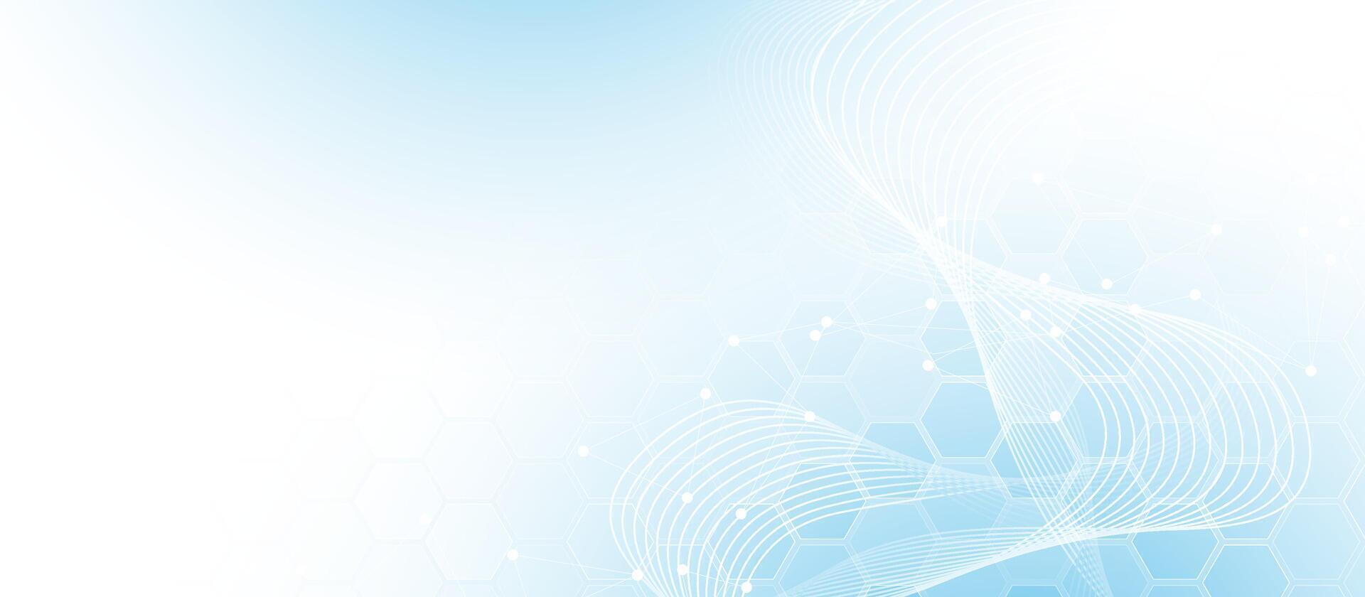 Light Blue Tech Abstract Background with Curved Lines and Hexagon Pattern vector