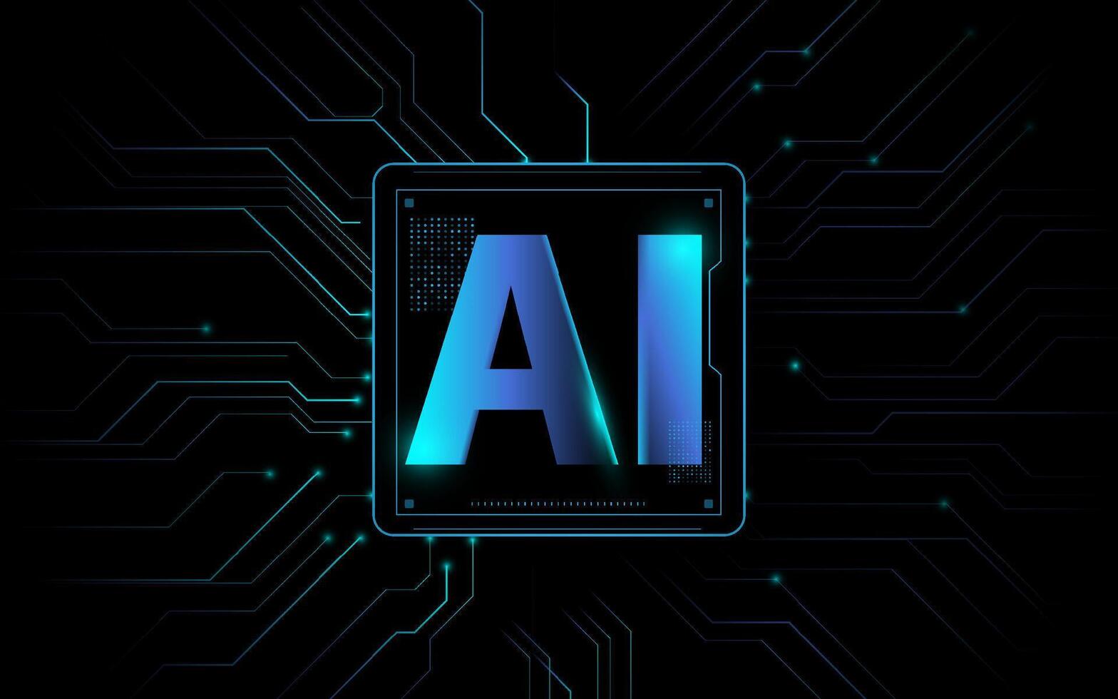 Futuristic AI Chip Technology Concept with Glowing Circuit Lines vector