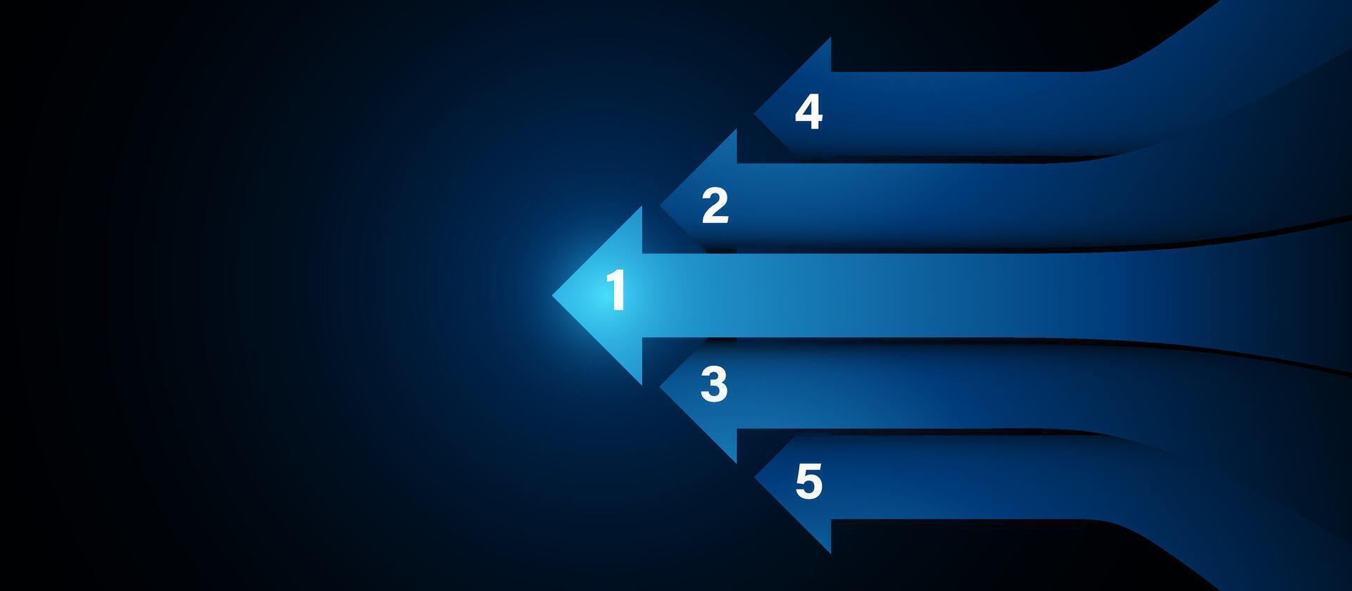 Five Blue Arrows Infographic Diagram with Numbered Steps on Dark Background vector