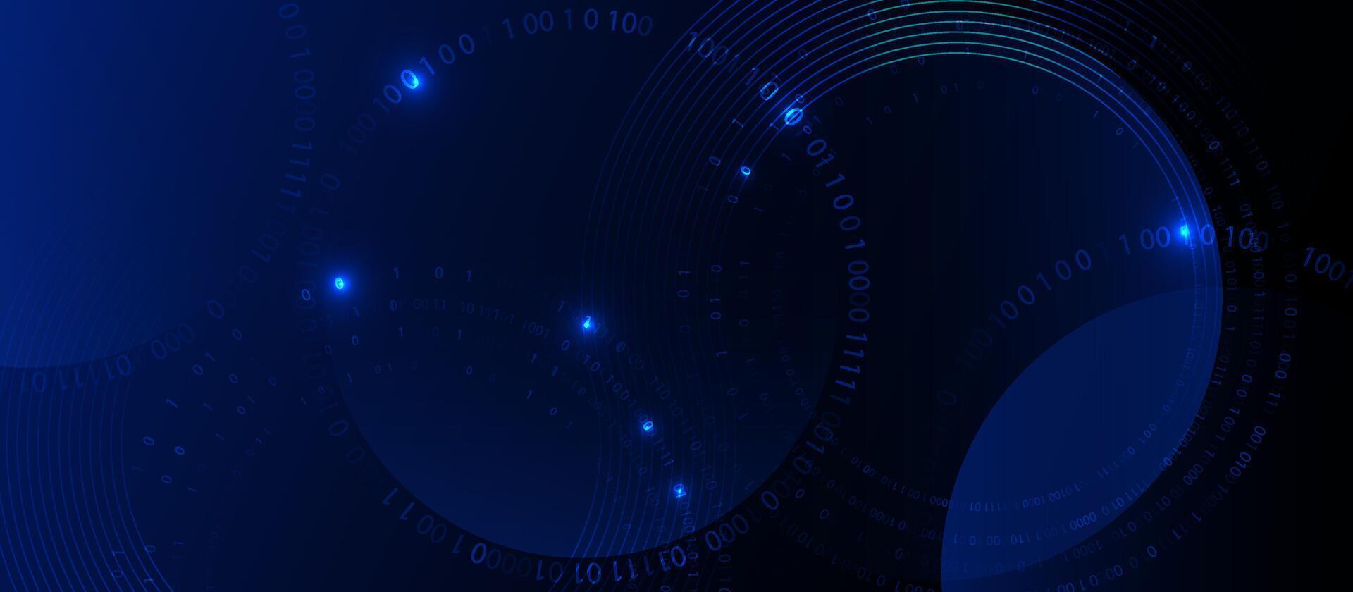 Futuristic Binary Code Abstract Background with Glowing Blue Tech Elements vector