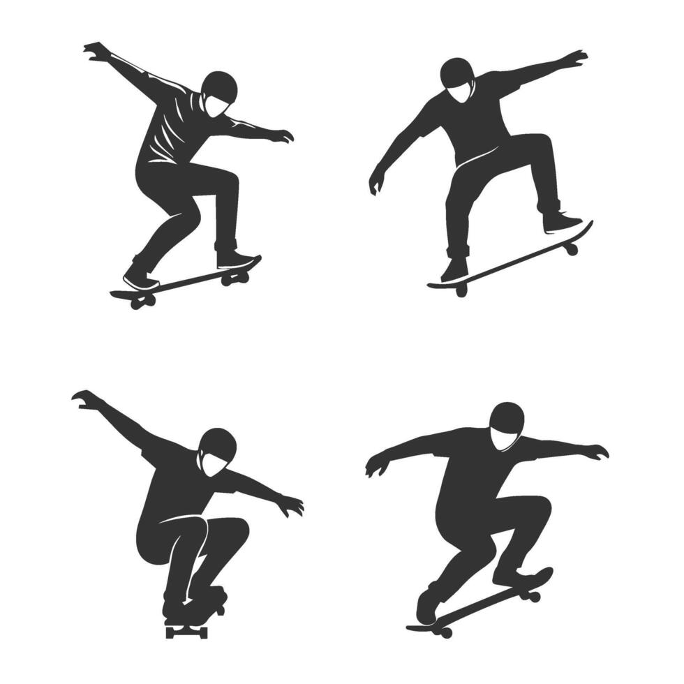 Skateboarding Silhouettes Collection Representing Classic and Modern Styles vector