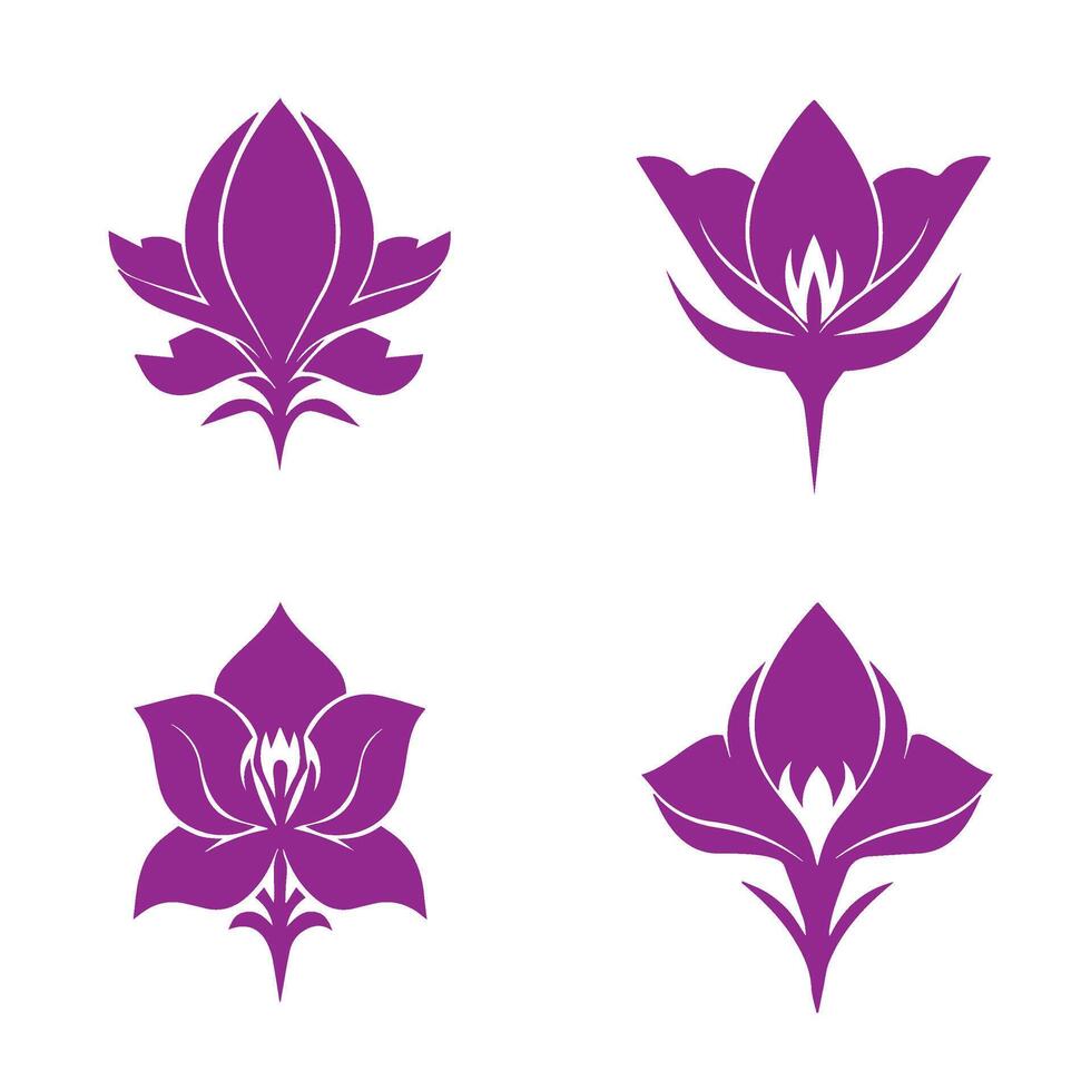 Decorative floral icons in orange and purple suitable digital art and design projects vector