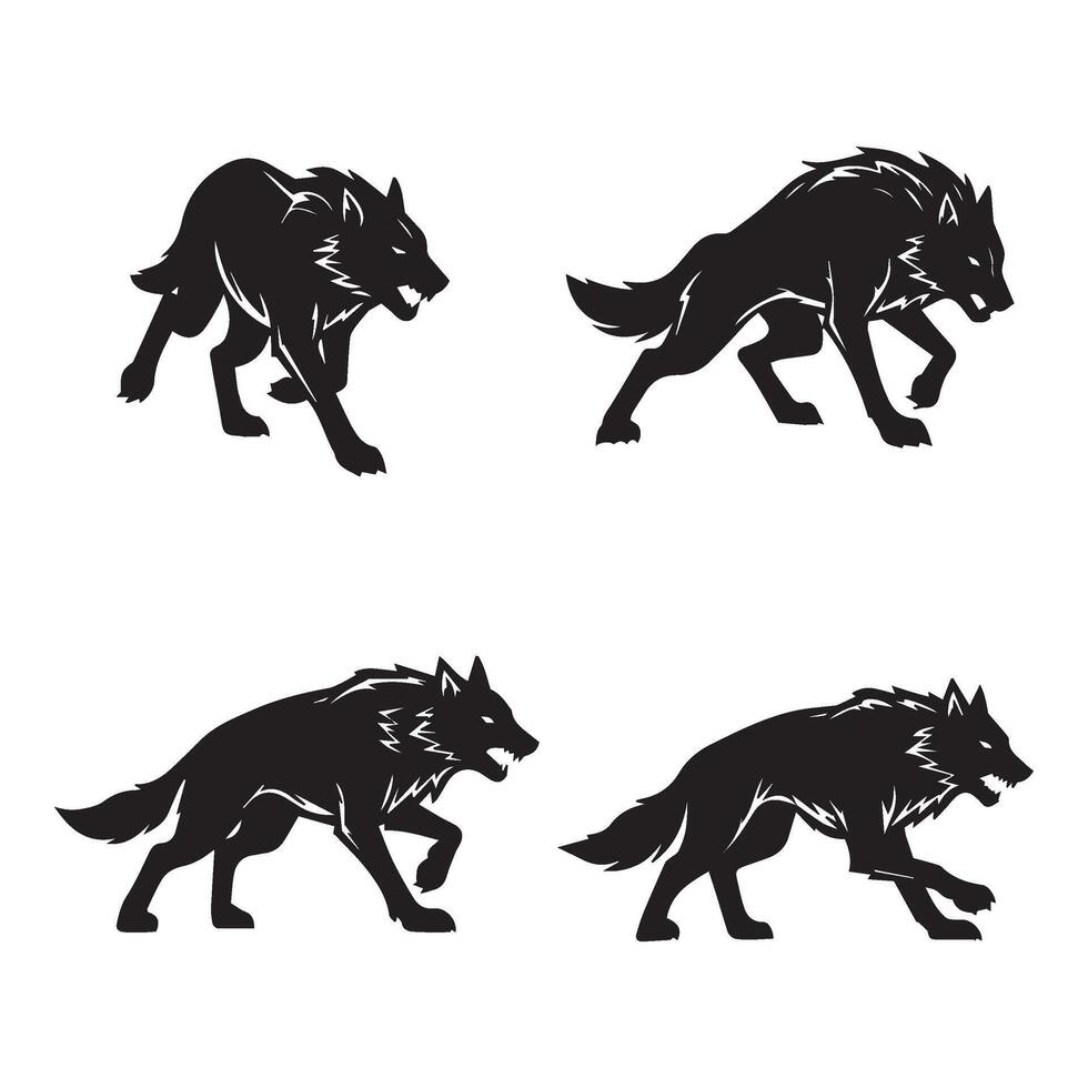 Unique Wolf Head Silhouettes Collection with Artistic and Dramatic Style vector