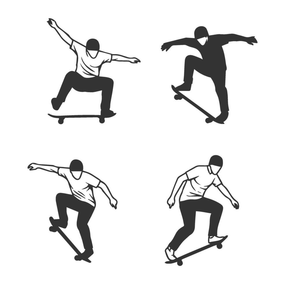 Skateboarding Jump Sequences Presenting Professional and Amateur Skate Tricks vector