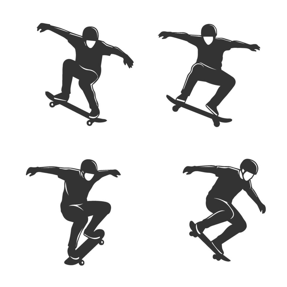 Skateboarder Action Poses Set Designed for High-Impact Sports Illustrations vector