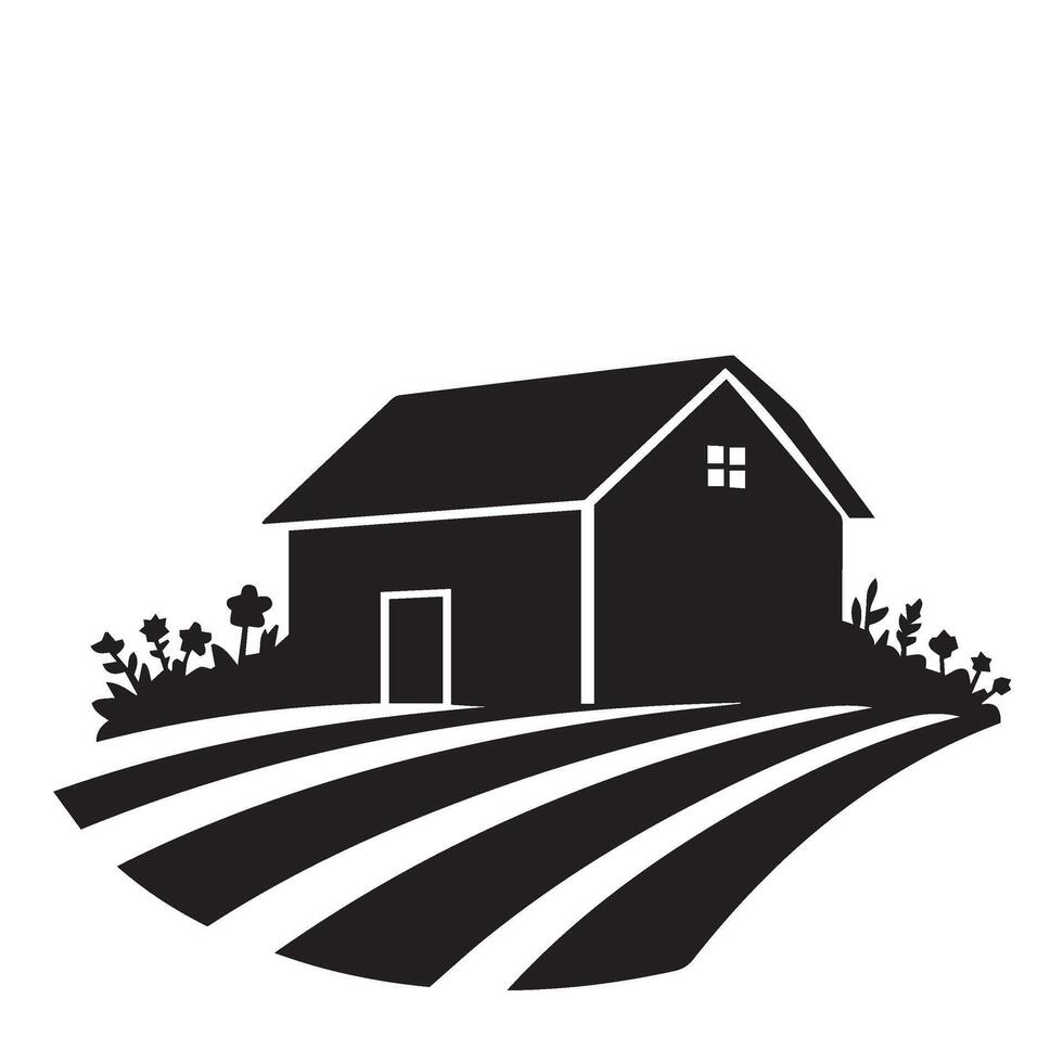 Simple countryside home on hill peaceful rural landscape with fields vector