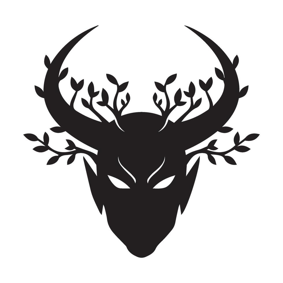 Evil demon head with sharp horns and fiery eyes in black tribal style art vector