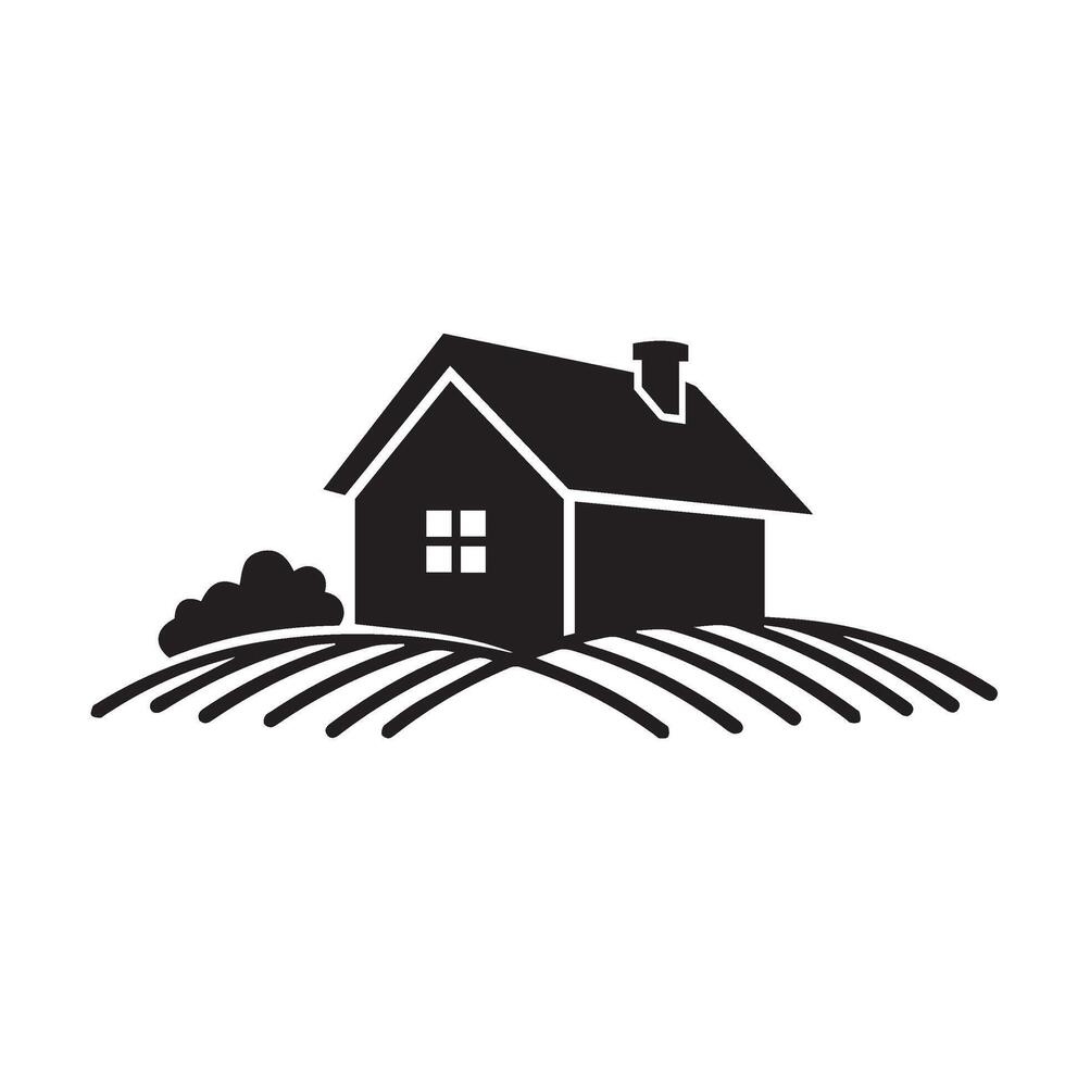 Minimal barn and field with clean lines farmhouse and countryside background vector