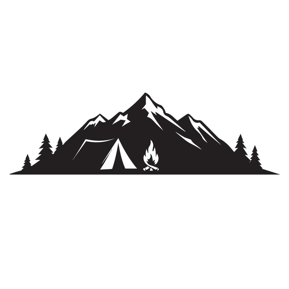 Camping Adventure Tent Illustration Highlighting Scenic Nature Under Twilight Sky vector