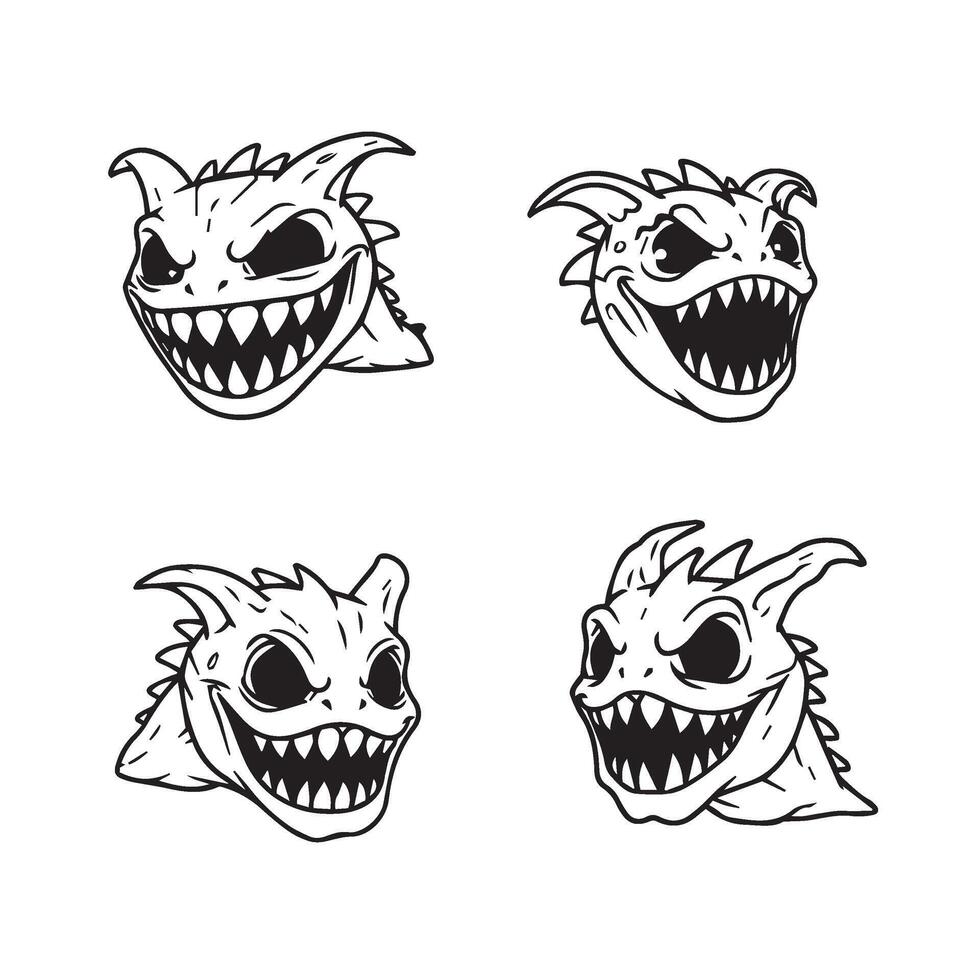 Evil Demon Face Design pack with fierce screaming faces and nightmarish snarls vector