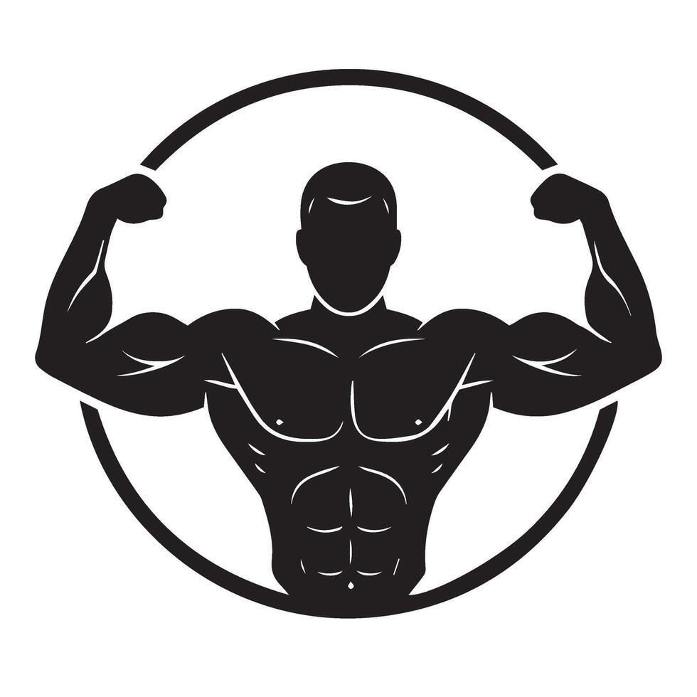 Muscular man performing bench press workout during intense gym session vector