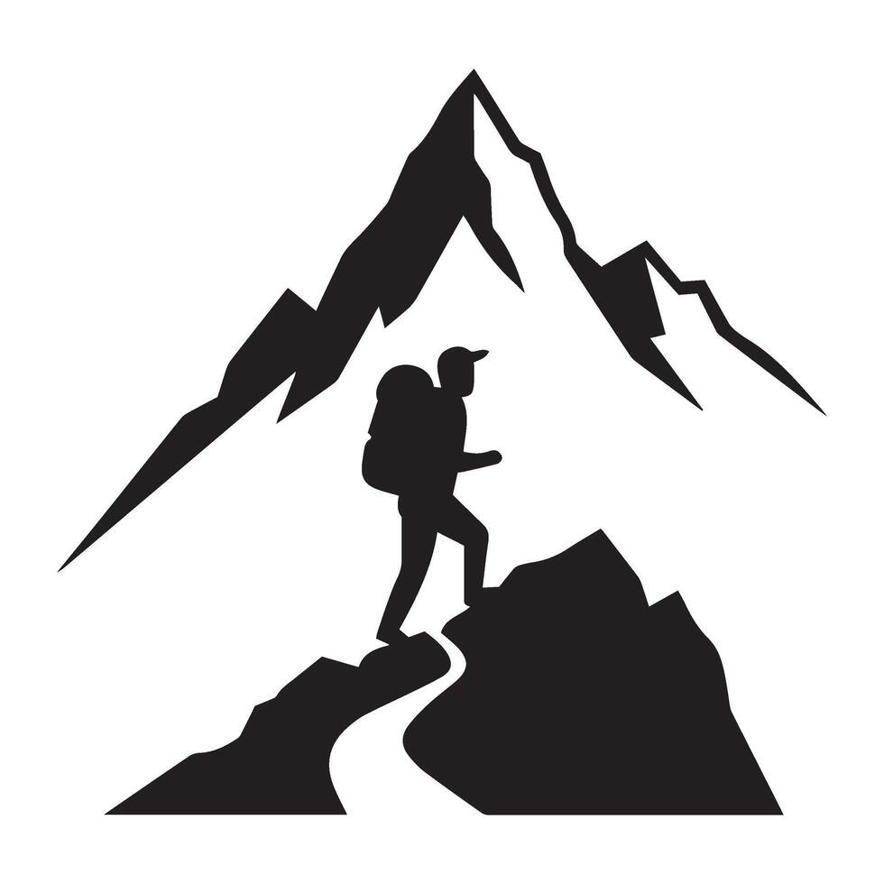 Scenic Trail Hiking Adventure Emblem Art Featuring Man on Rocky Path vector
