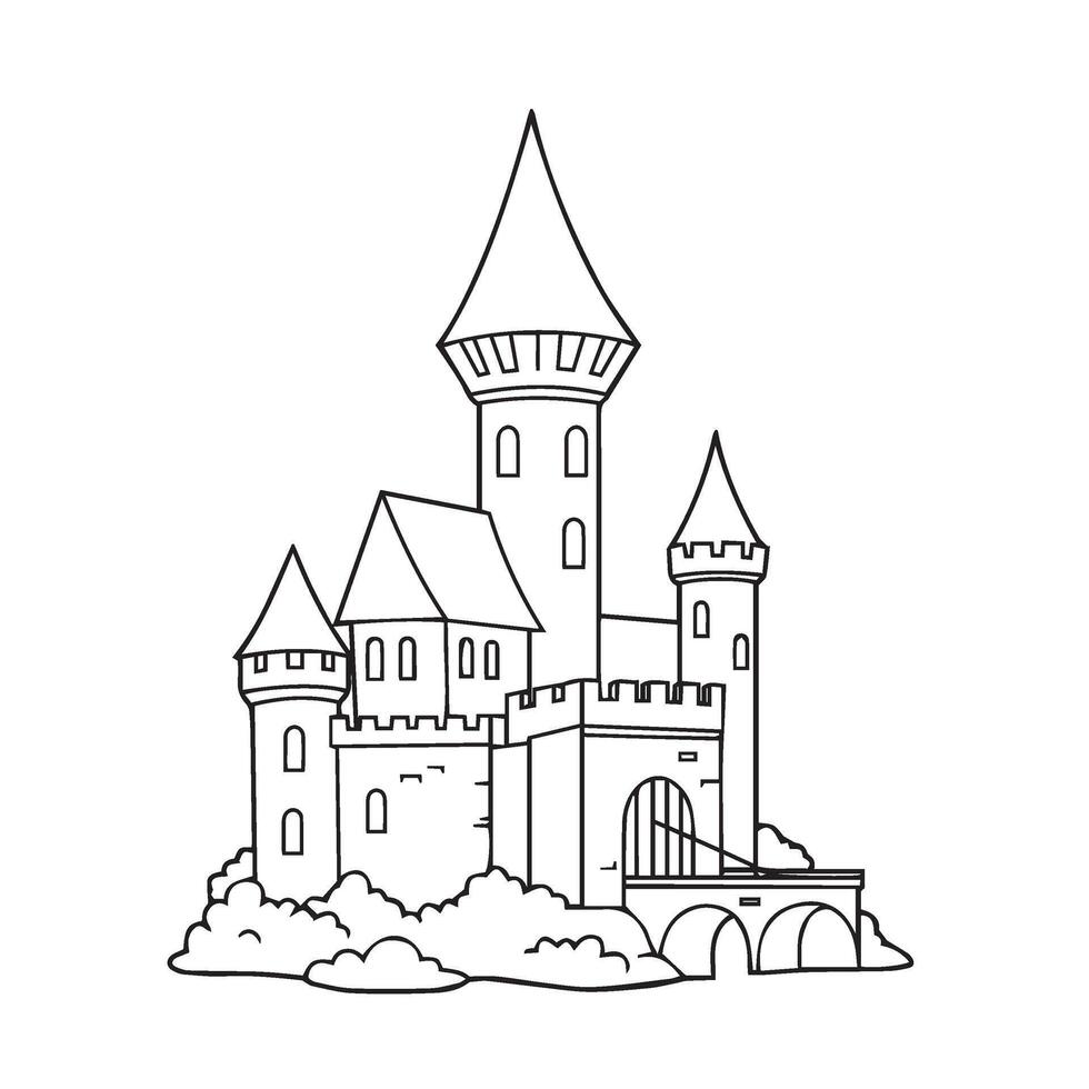 Medieval Fortress Drawings Set Highlighting Classic Stronghold Silhouettes vector