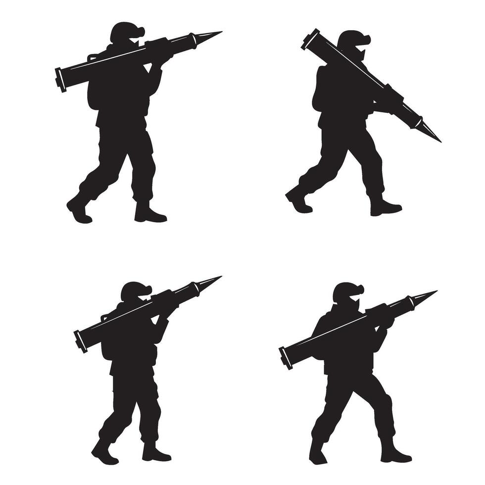 High-Quality Soldier Silhouette Shooting Poses for Bold Creations vector