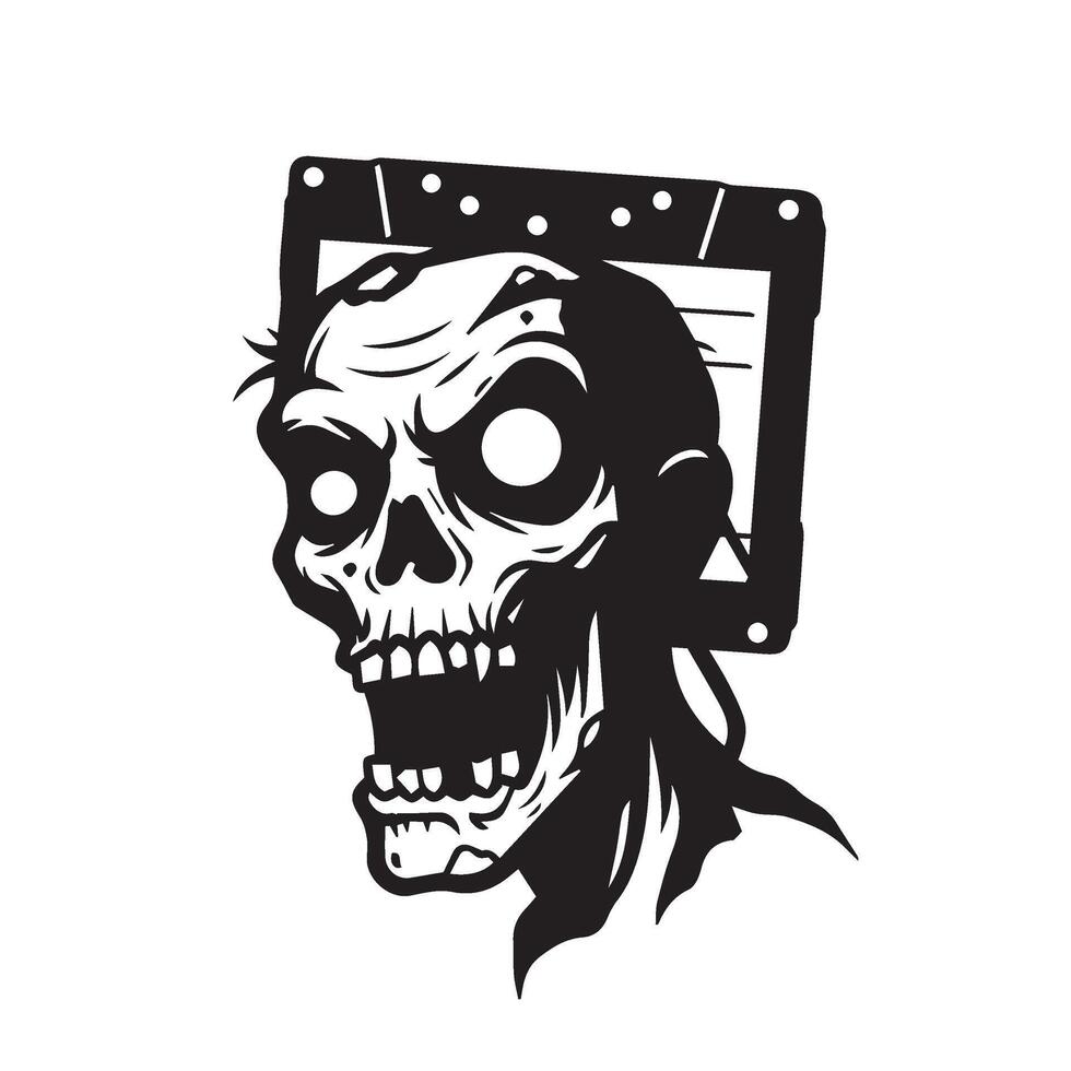 Skull head with retro tape for heavy metal music design and dark apparel vector