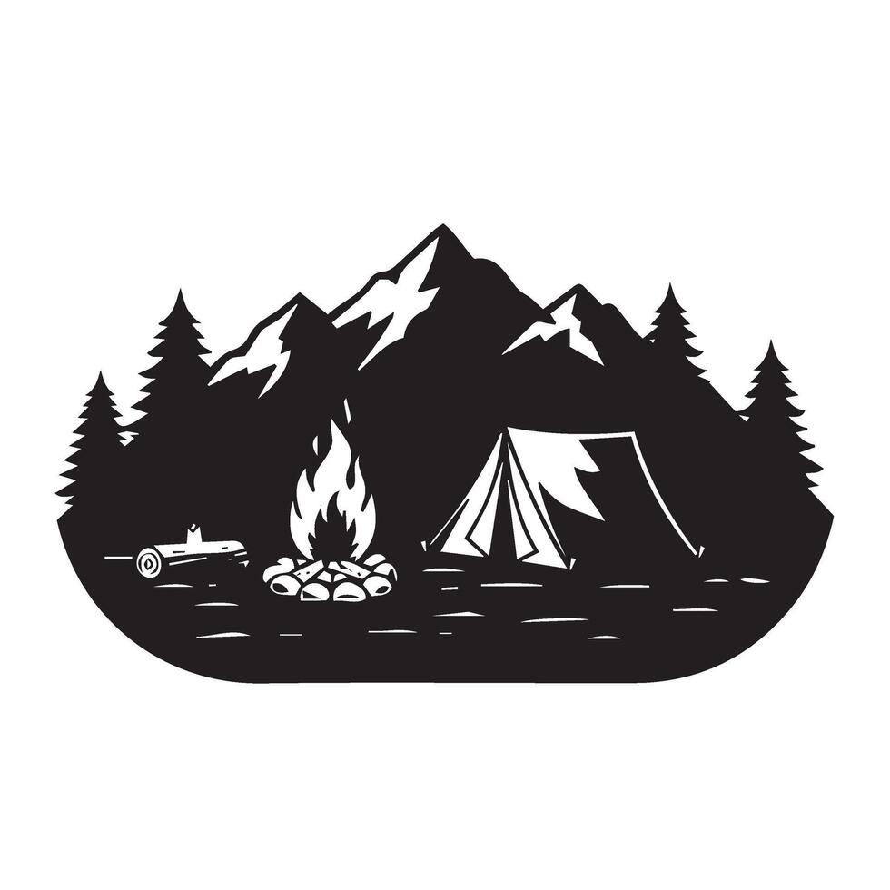 Outdoor Campfire Nighttime Scene with Glowing Flames Under a Starry Sky Backdrop vector