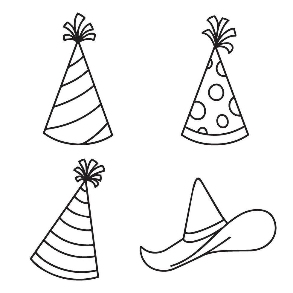 Festive birthday caps with stars stripes and pompom details for event art vector