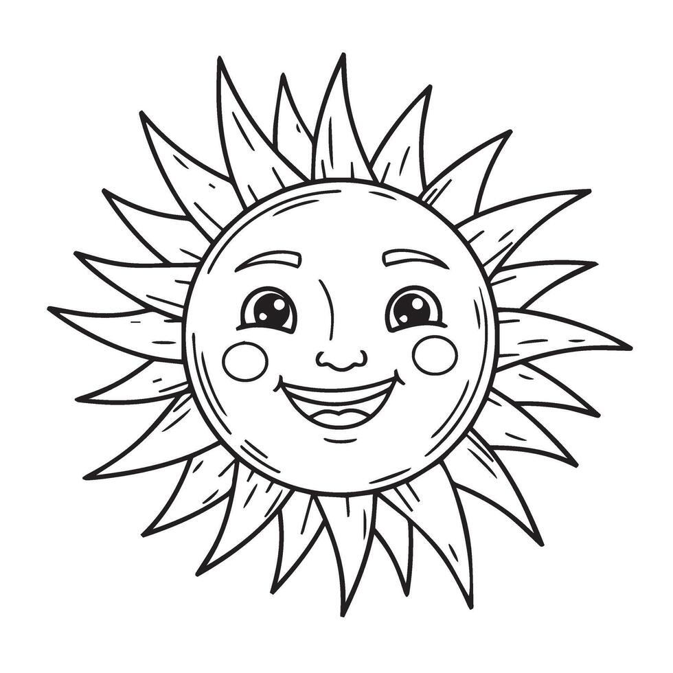Cartoon Sun Outline with Smiling Sun Face Art for Kids and Radiant Sun Drawing vector