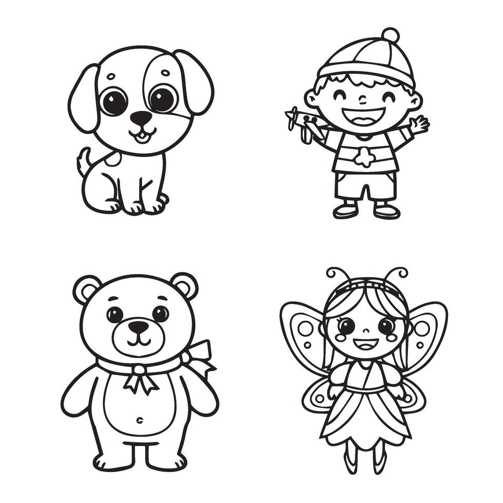 Child with Balloons and Toys Art Perfect with Cute Animal Faces Coloring Pages vector
