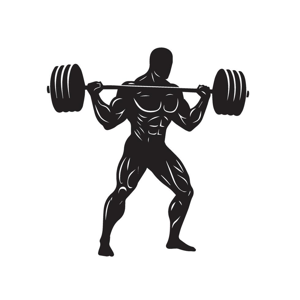 Powerlifting bodybuilder gym silhouette art with bold athletic movement vector