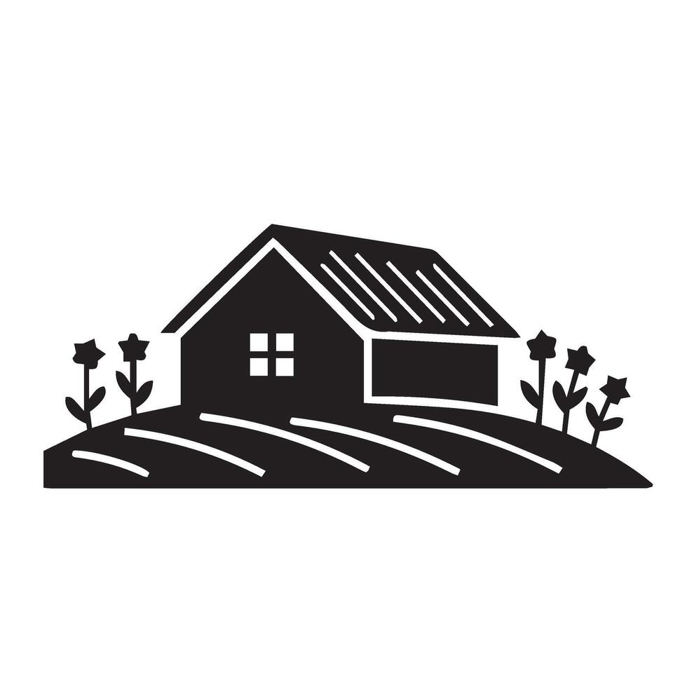 Clean agriculture home with minimal field lines and trees country house vector