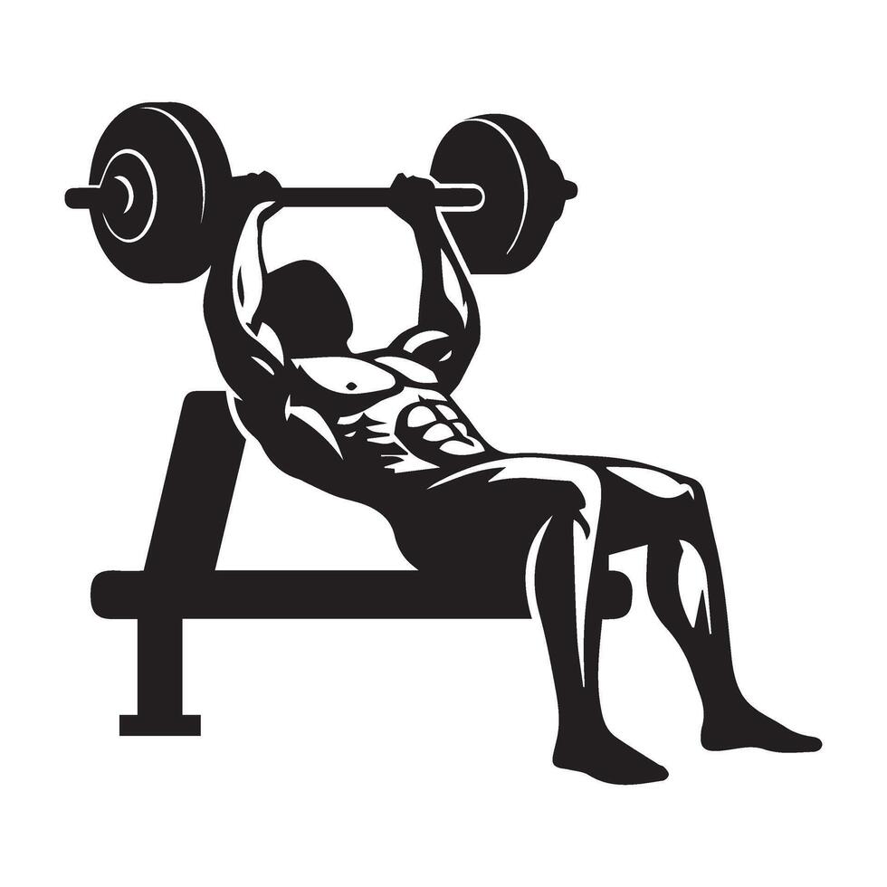 Powerlifting bodybuilder gym silhouette art with barbell training action vector